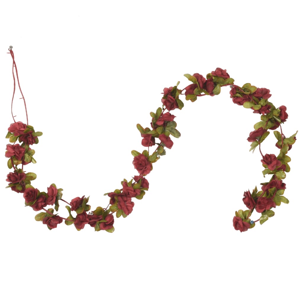 vidaXL Dirbtinių gėlių girliandos, 6vnt., vyno raudonos, 250cm