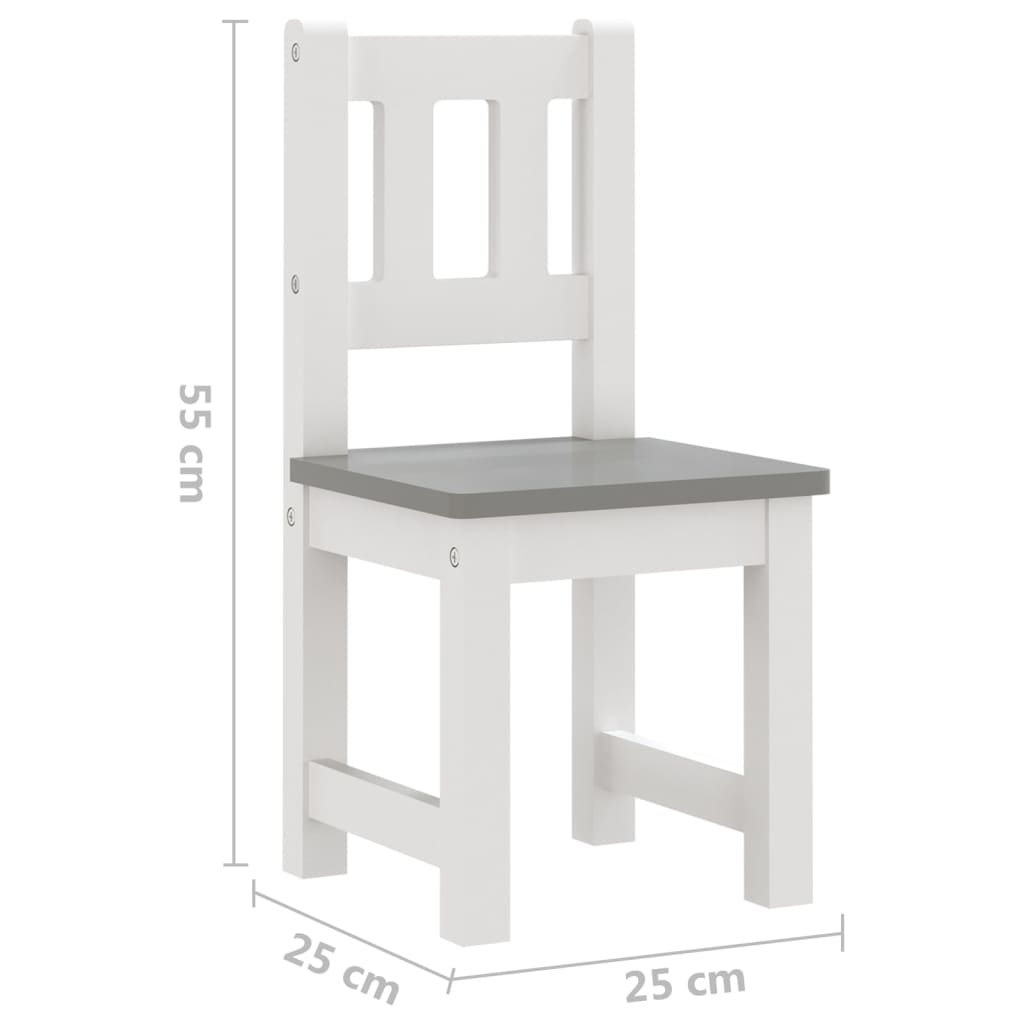 vidaXL Vaikiškas stalo ir kėdžių komplektas, 3 dalių, baltas, MDF