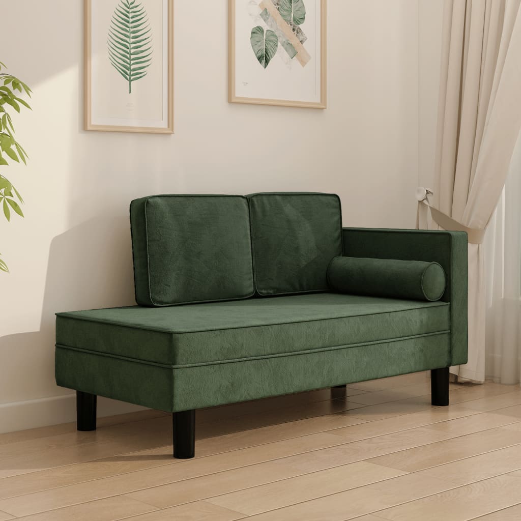 vidaXL Poilsio sofa su pagalvėmis/ilga pagalve, tamsiai žalia, aksomas