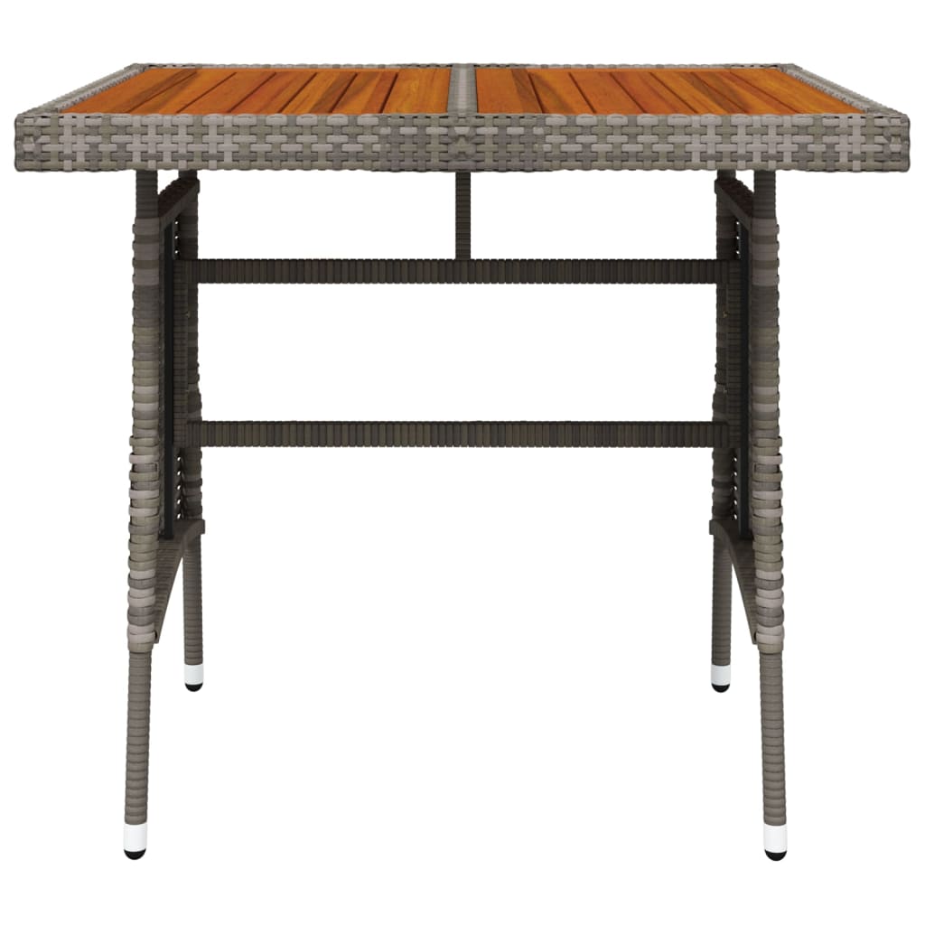 vidaXL Sodo stalas, pilkas, 70x70x72cm, poliratanas ir akacija
