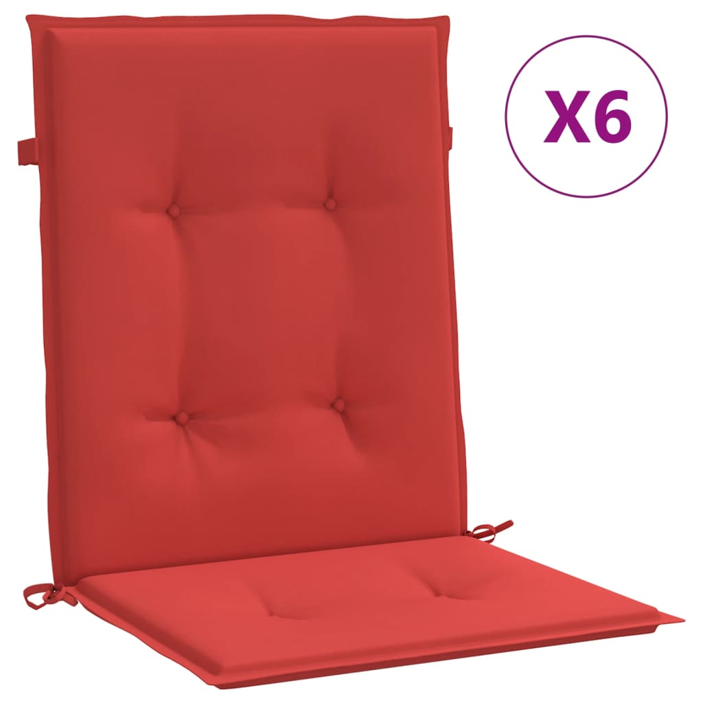 vidaXL Sodo kėdės pagalvėlės, 6vnt., raudonos, 100x50x3cm, audinys