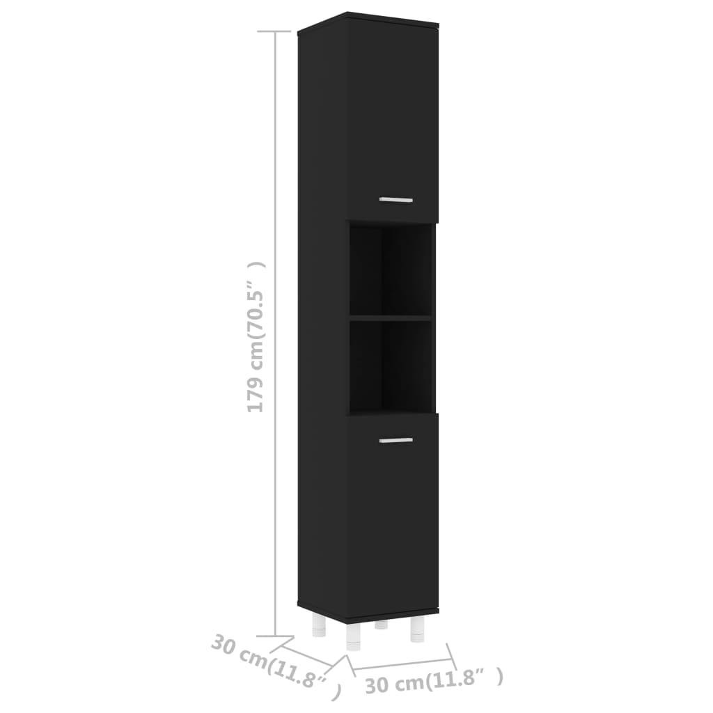 vidaXL Vonios kambario spintelė, juodos spalvos, 30x30x179cm, MDP