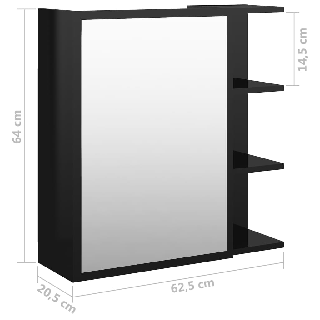 vidaXL Veidrodinė vonios spintelė, juoda, 62,5x20,5x64cm, MDP, blizgi