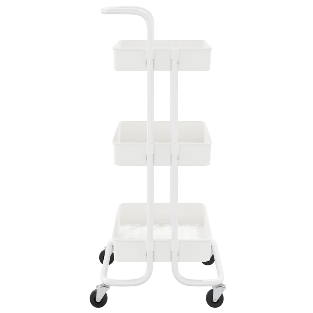 vidaXL Virtuvės vežimėlis, 3 aukštų, baltas, 42x35x85cm, geležis/ABS