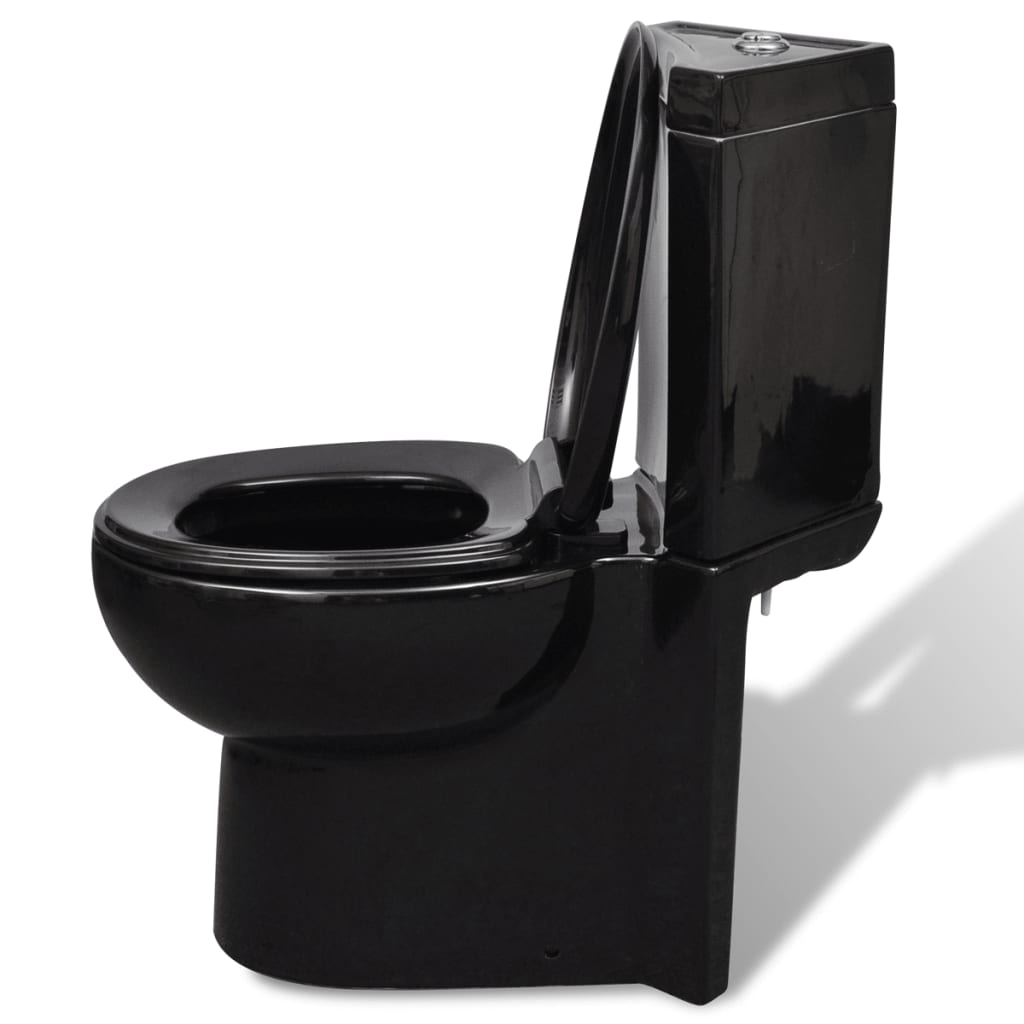 vidaXL Kampinis vonios kambario tualetas, juodos spalvos, keramika