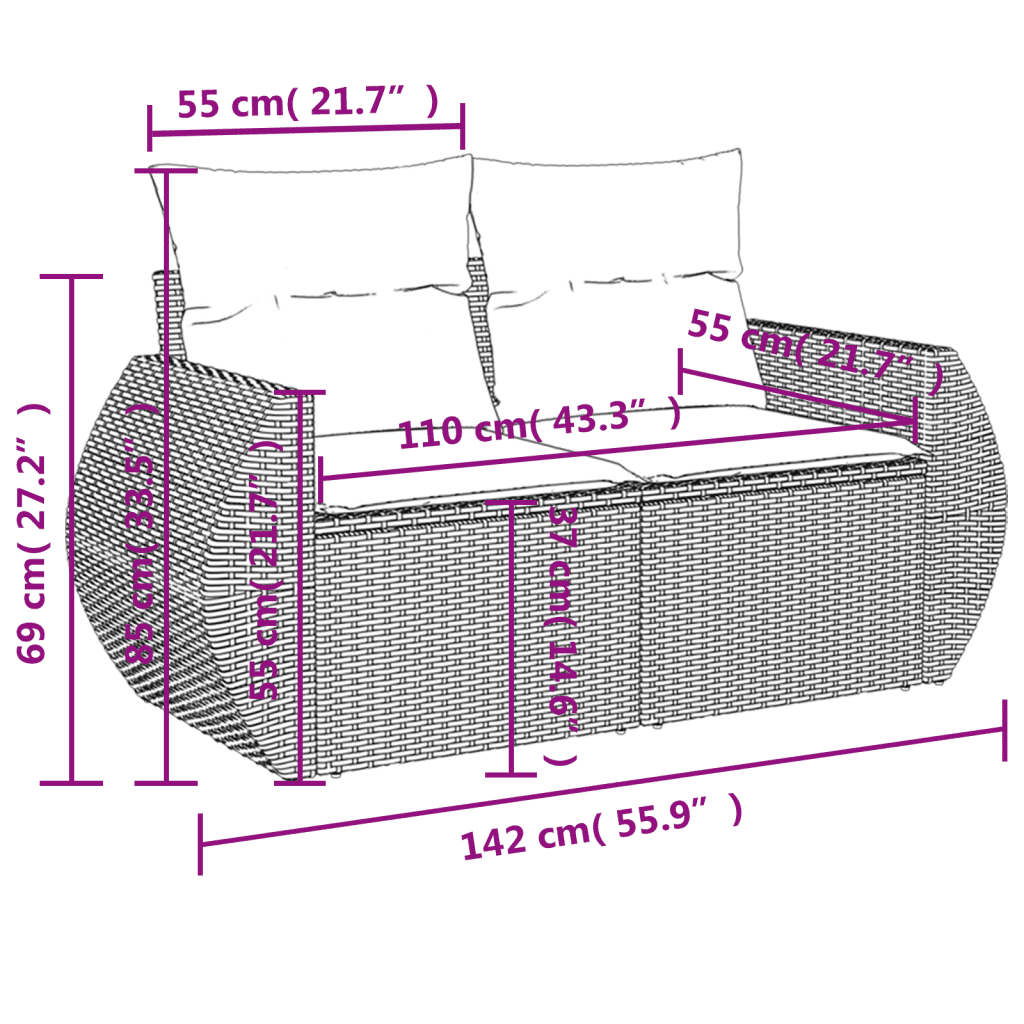 vidaXL Sodo komplektas su pagalvėlėmis, 4 dalių, pilkas, poliratanas