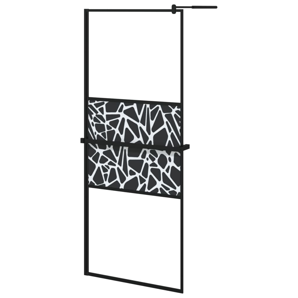 vidaXL Dušo sienelė su lentyna, juoda, 80x195cm, ESG stiklas/aliuminis