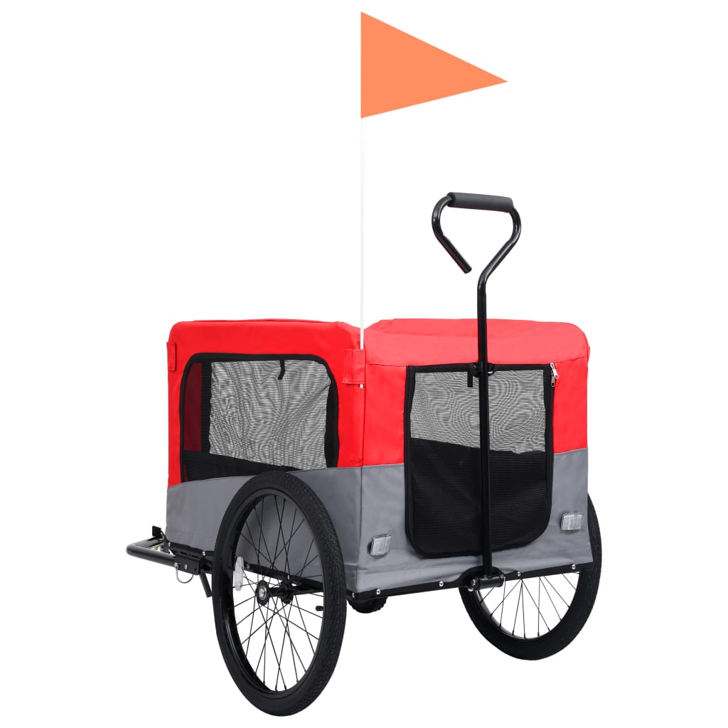 vidaXL 2-1 Dviračio priekaba/vežimėlis augintiniams, raudona/pilka