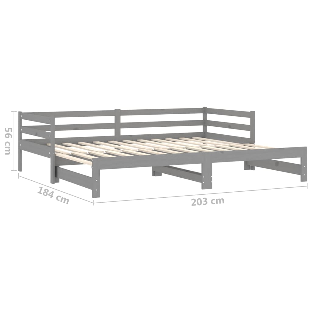 vidaXL Ištraukiama lova, pilka, 2x(90x200)cm, pušies medienos masyvas