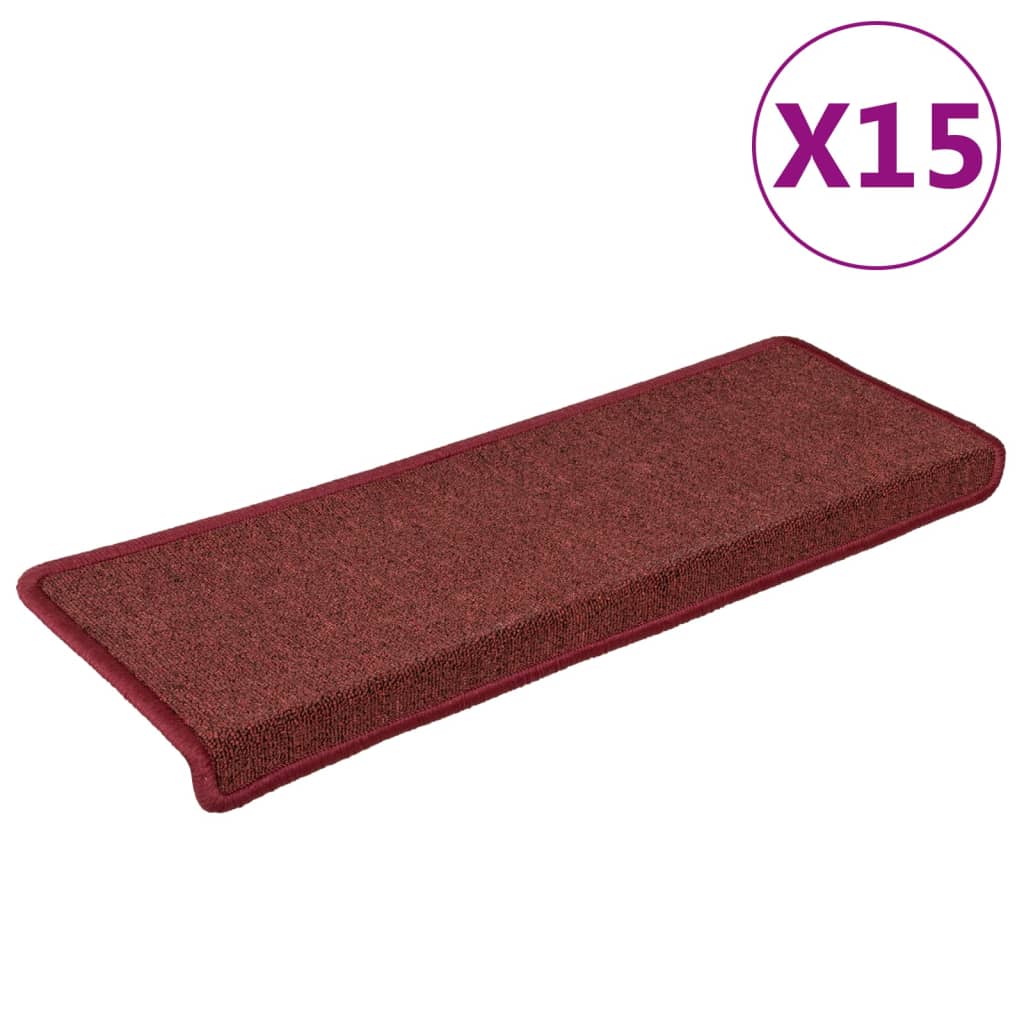 vidaXL Laiptų kilimėliai, 15vnt., matinės raudonos spalvos, 65x21x4cm