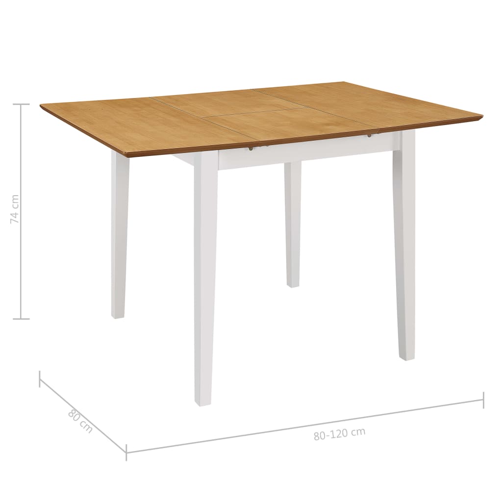 vidaXL Išskleidž. valg. stalas, baltas, (80x120)x80x74 cm, MDF