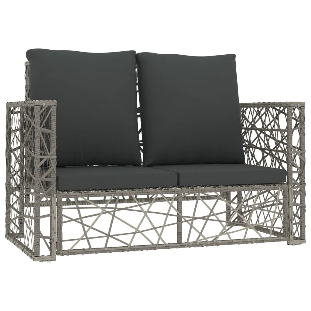 vidaXL Sodo baldų komplektas su pagalvėlėmis, 2 dalių, pilkas, ratanas