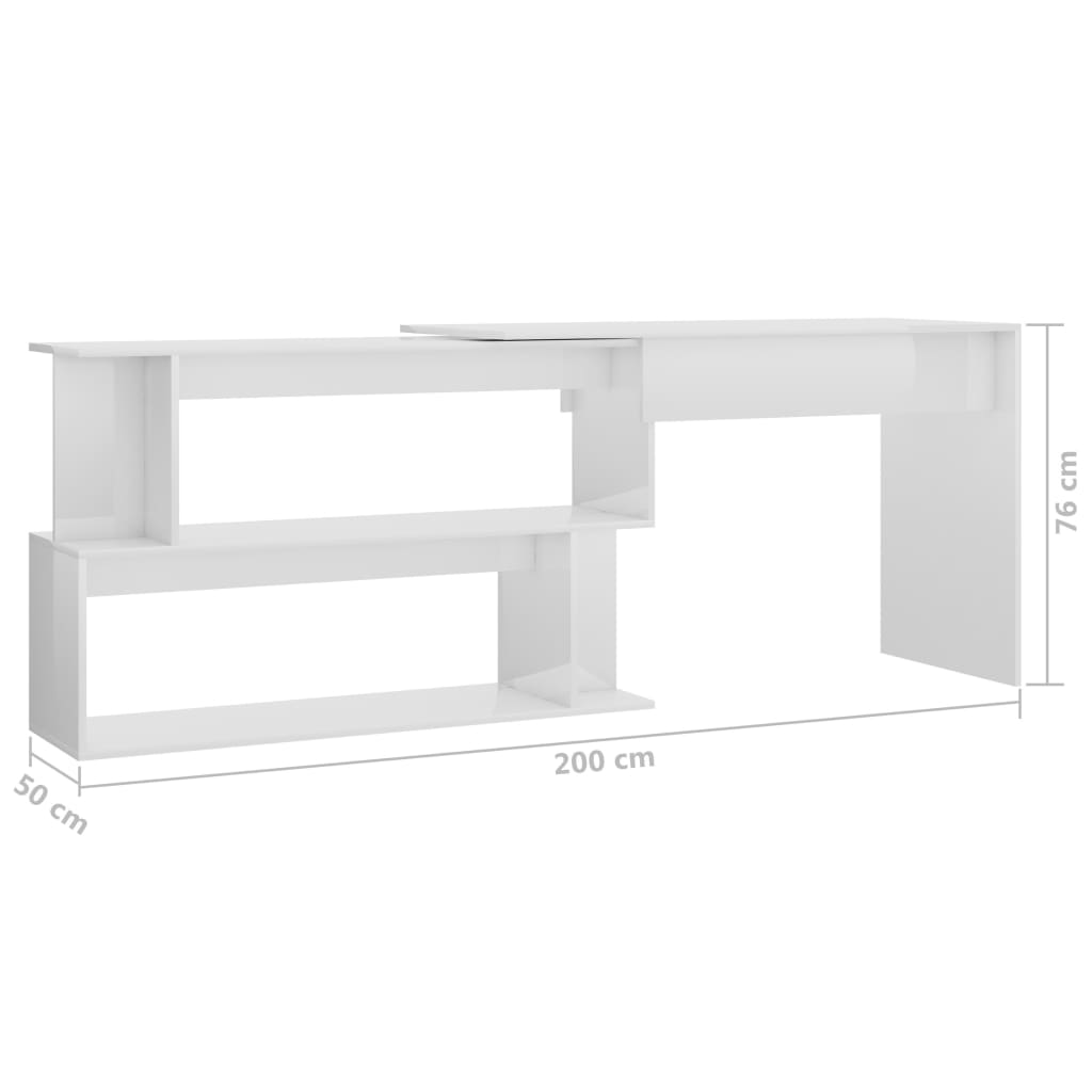 vidaXL Kampinis rašomasis stalas, baltas, 200x50x76cm, mediena