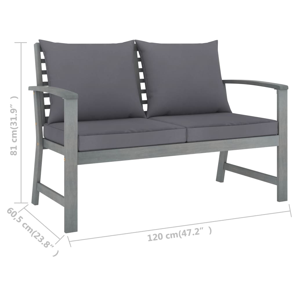 vidaXL Sodo baldų komplektas su pagalvėmis, 5 dalių, pilkas, akacija