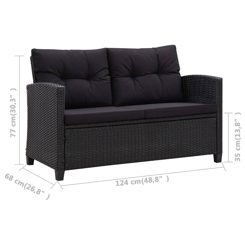 vidaXL Dvivietė sodo sofa su pagalvėlėmis, juoda, 124cm, poliratanas