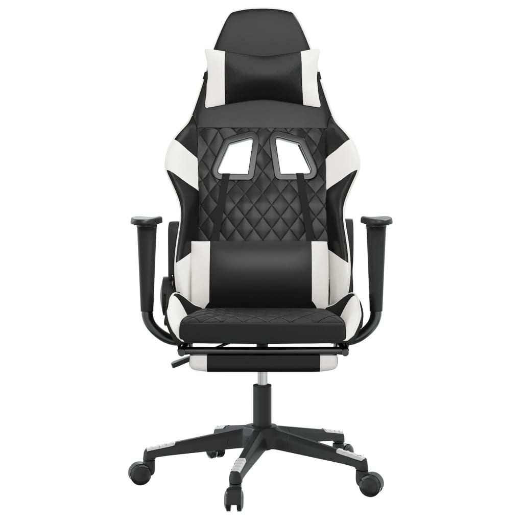 vidaXL Masažinė žaidimų kėdė su pakoja, juoda ir balta, dirbtinė oda