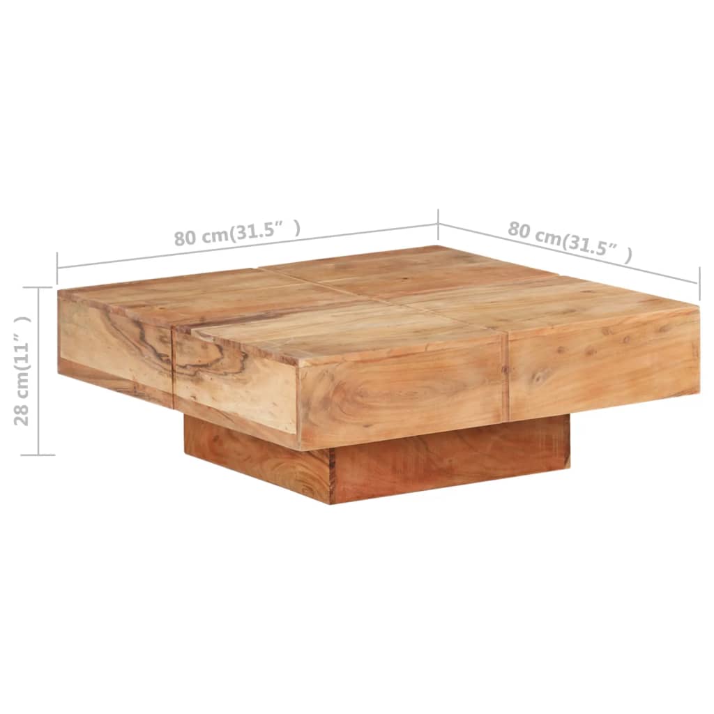 vidaXL Kavos staliukas, 80x80x28cm, akacijos medienos masyvas