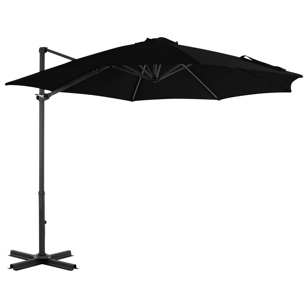 vidaXL Gembinis skėtis su aliuminio stulpu, juodos spalvos, 300cm