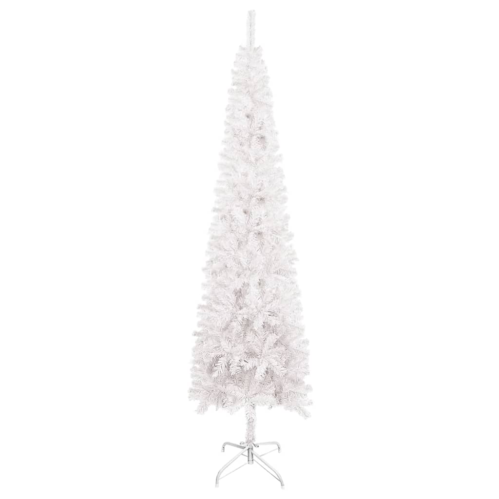 vidaXL Plona apšviesta Kalėdų eglutė su žaisliukais, balta, 180cm