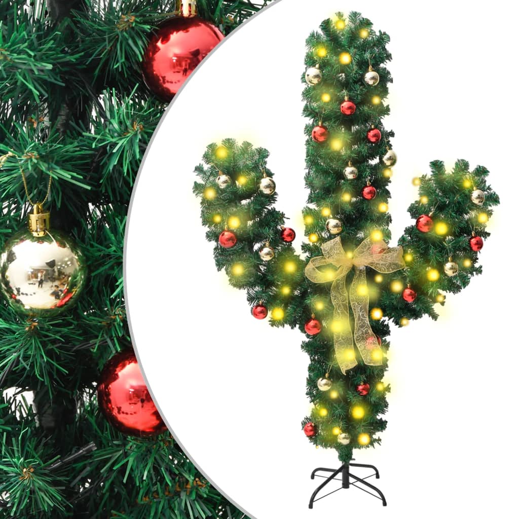 vidaXL Kalėdinis kaktusas su stovu/LED, žalias, 150cm, PVC