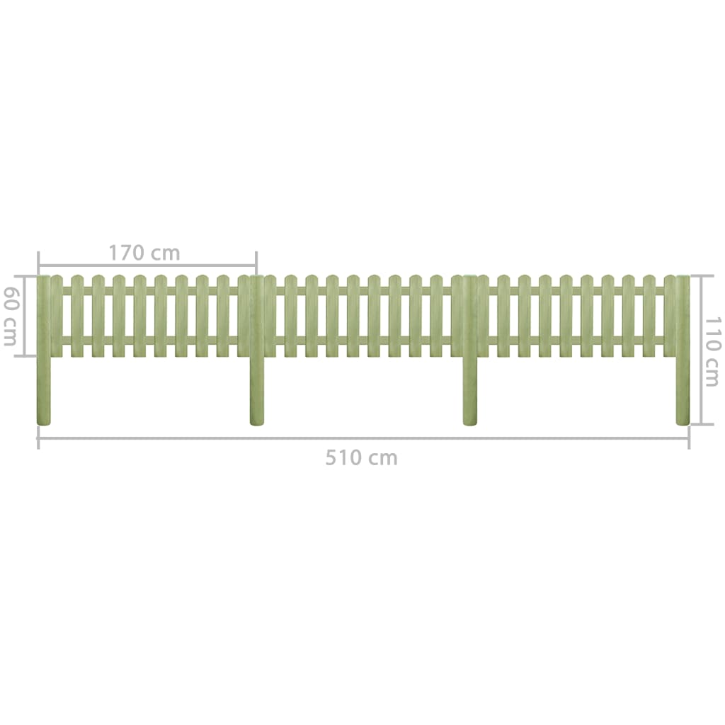 vidaXL Apsauginė tvora, 5,1m, 110cm, 6/9cm, impregnuota pušies mediena