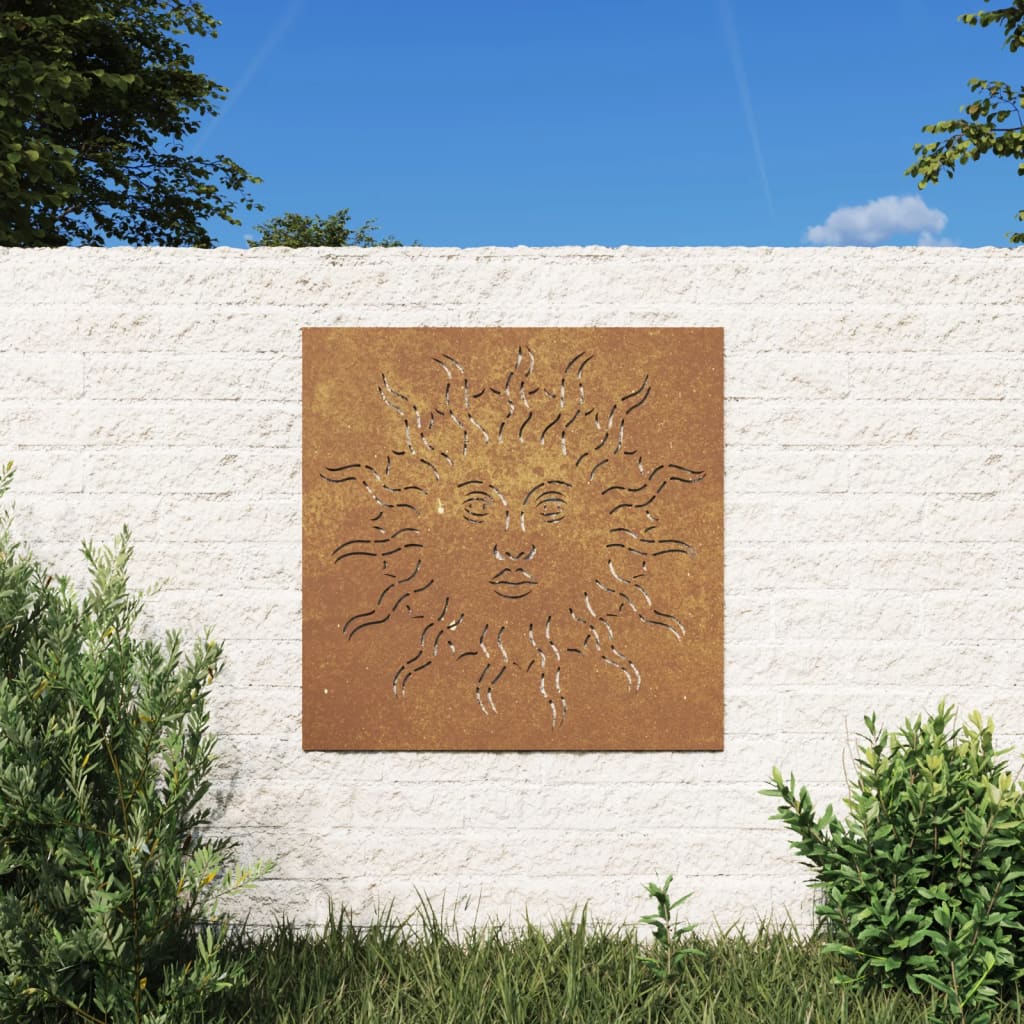 vidaXL Sodo sienos dekoracija, 55x55cm, corten plienas, saulės dizaino