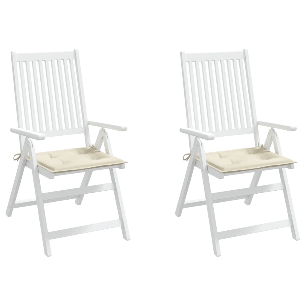 vidaXL Sodo kėdės pagalvėlės, 2vnt., kreminės, 40x40x3cm, audinys
