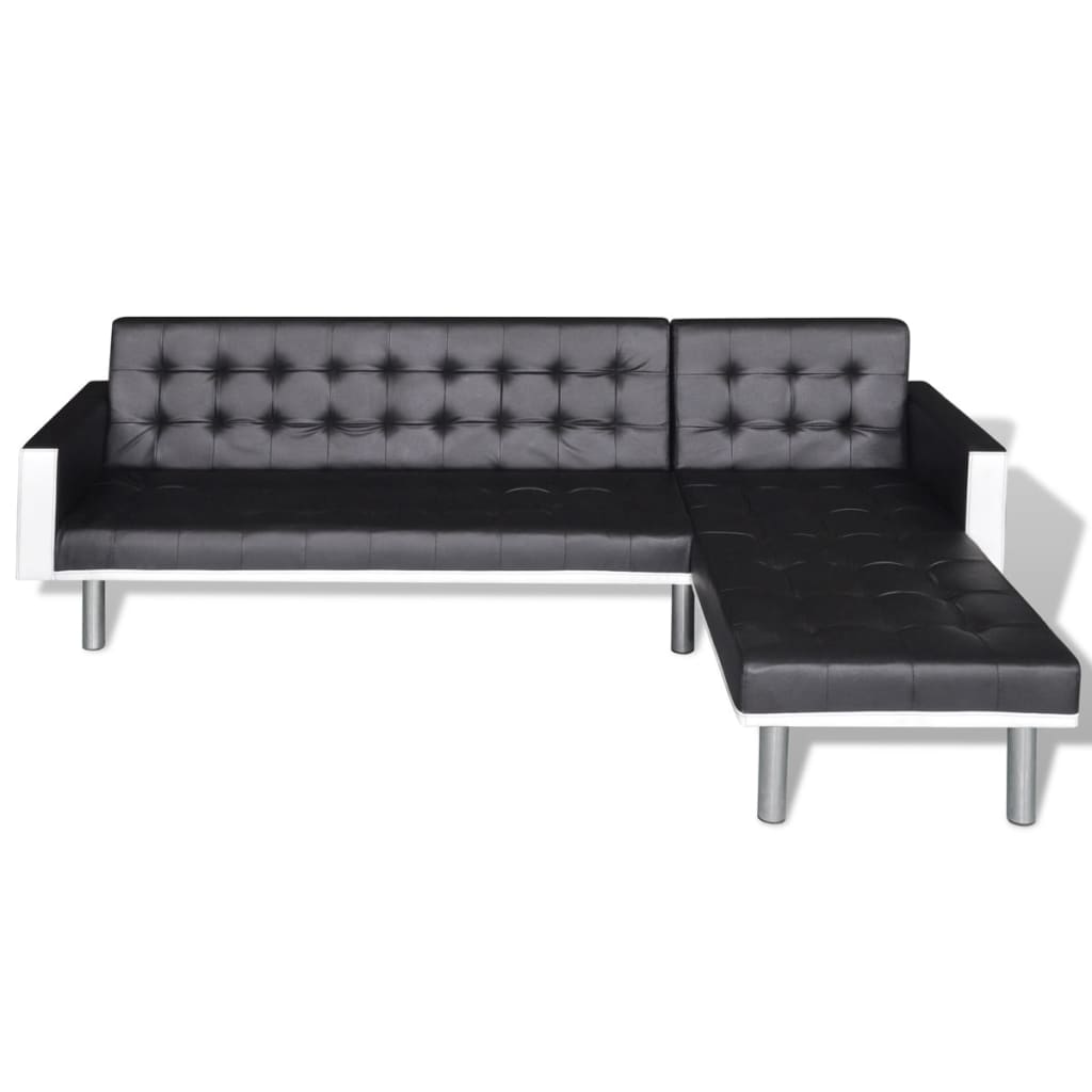 vidaXL Sofa-lova, juoda, L formos, dirbtinė oda