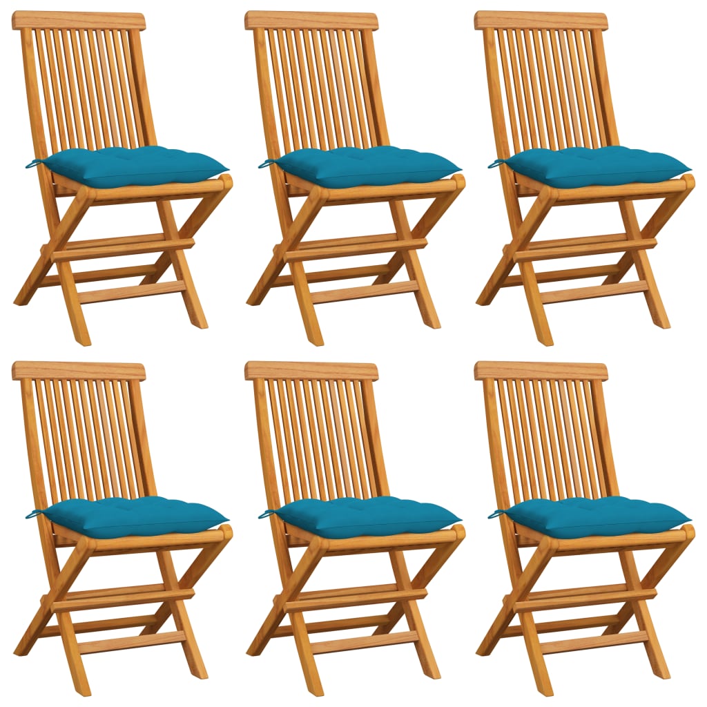 vidaXL Sodo kėdės su pagalvėlėmis, 6vnt., šviesiai mėlyna, tikmedžio masyvas