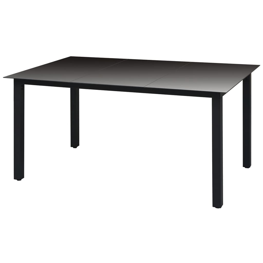 vidaXL Sodo stalas, juodas, 150x90x74cm, aliuminis ir stiklas