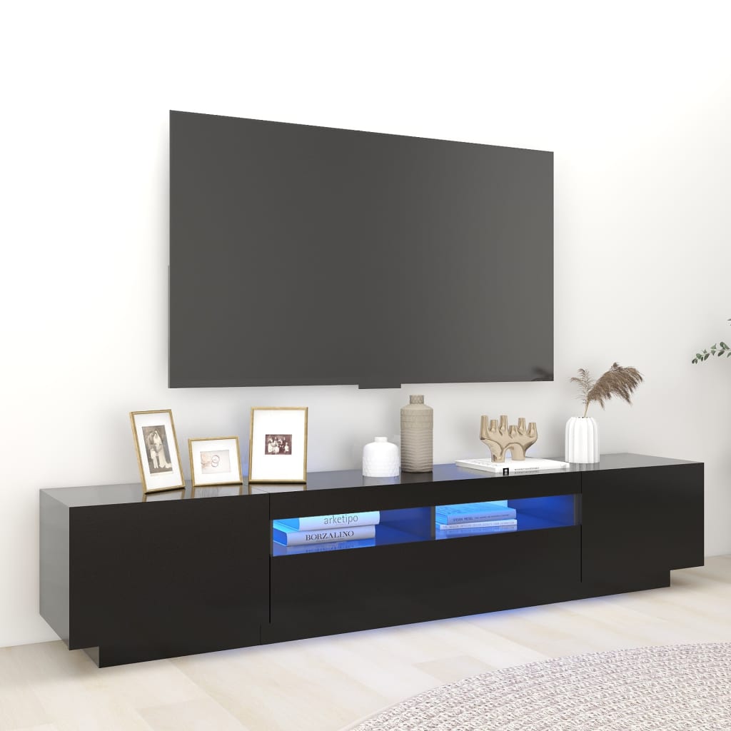 vidaXL Televizoriaus spintelė su LED apšvietimu, juoda, 200x35x40cm