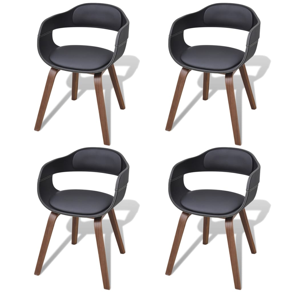 vidaXL Valgomojo kėdės, 4vnt., juodos, išlenkta mediena, dirbtinė oda