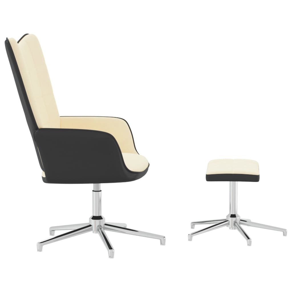 vidaXL Poilsio kėdė su pakoja, kreminės baltos spalvos, aksomas ir PVC
