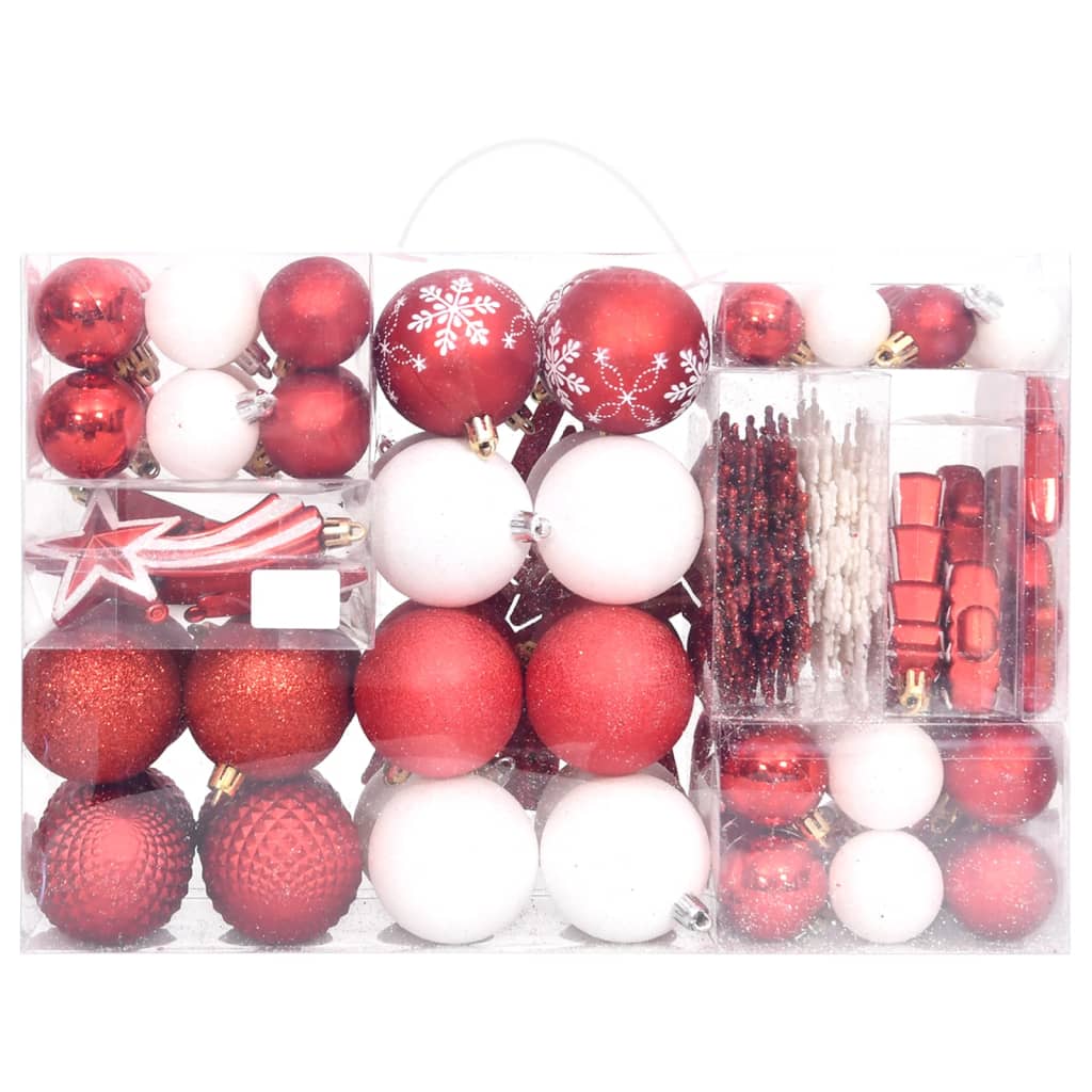 vidaXL Kalėdinių žaisliukų rinkinys, 108vnt., raudoni ir balti