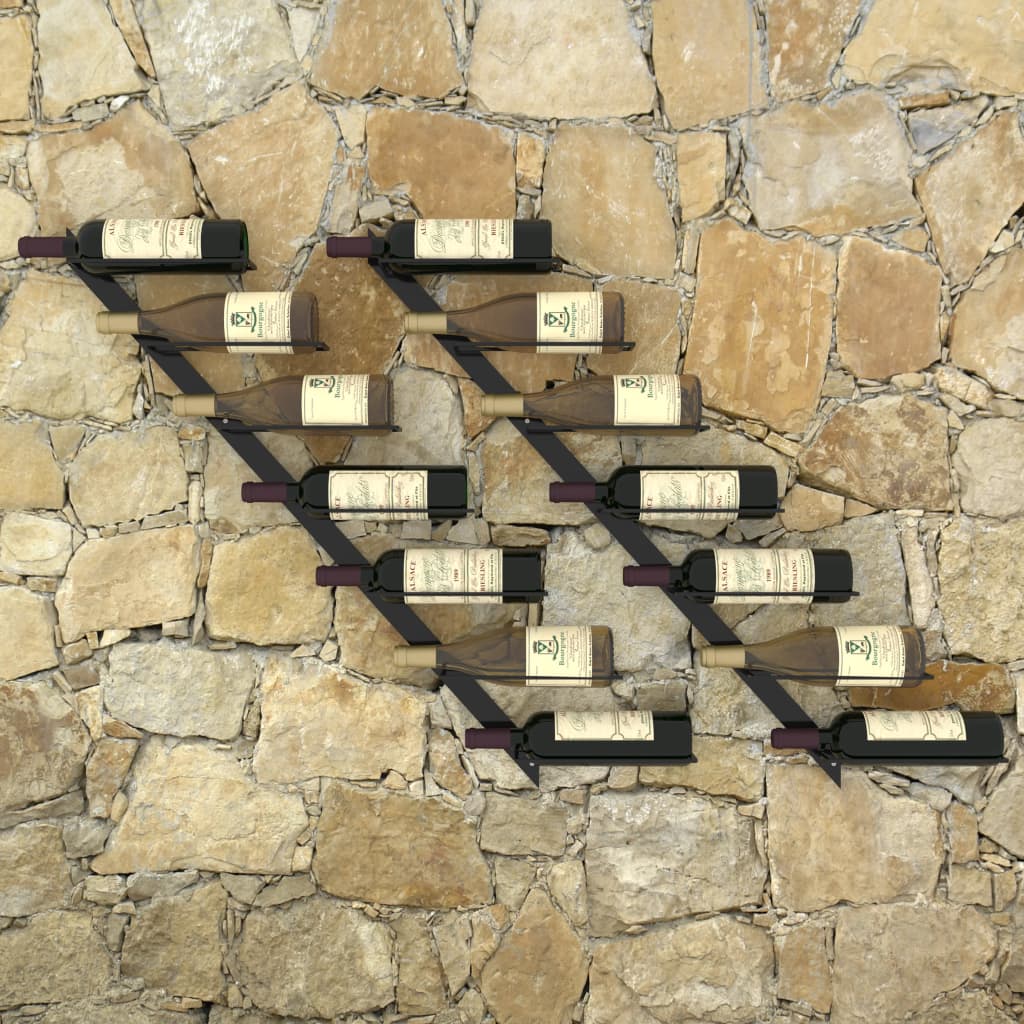 vidaXL Prie sienos montuojami vyno laikikliai, 2vnt., juodi, metalas