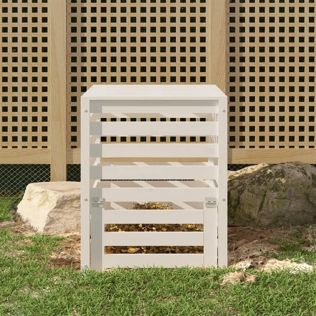 vidaXL Komposto dėžė, balta, 63,5x63,5x77,5cm, pušies medienos masyvas