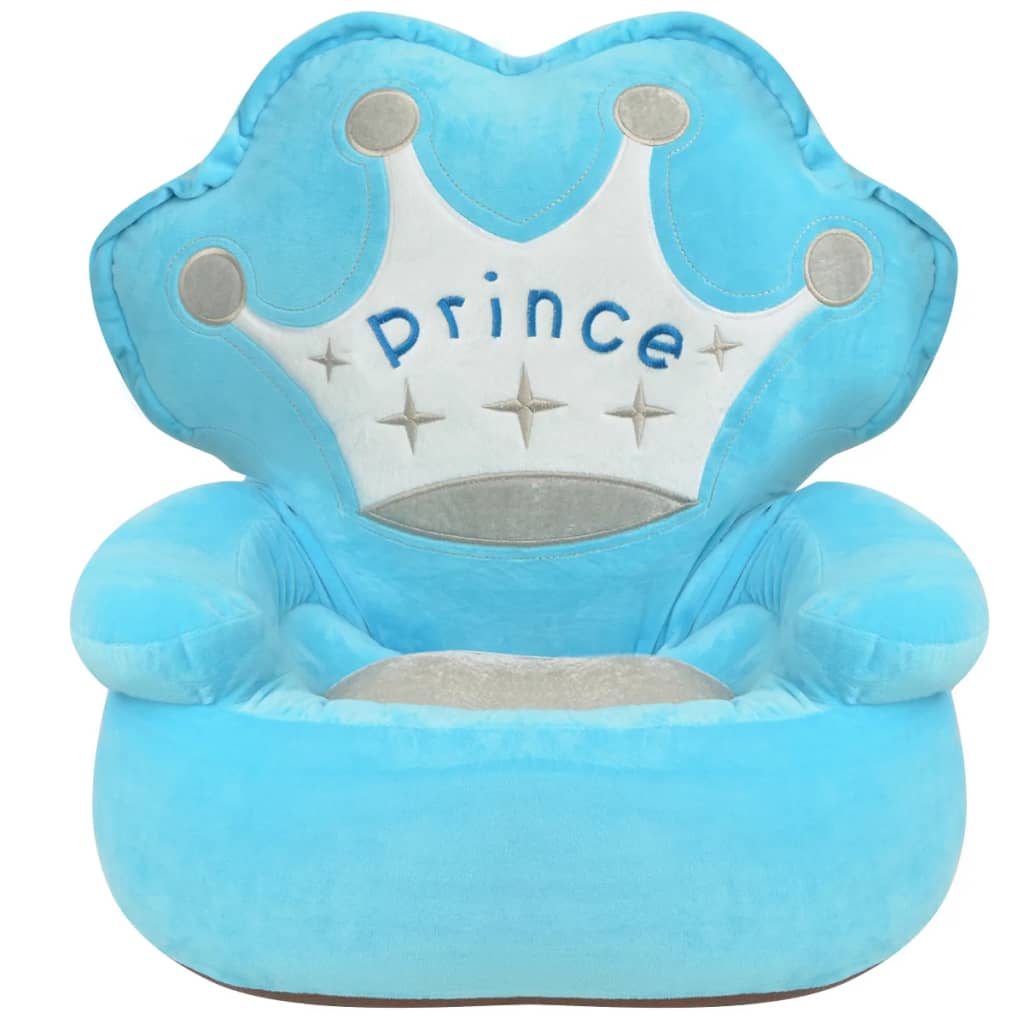 vidaXL Pliušinė vaikiška kėdė Prince, mėlynos spalvos