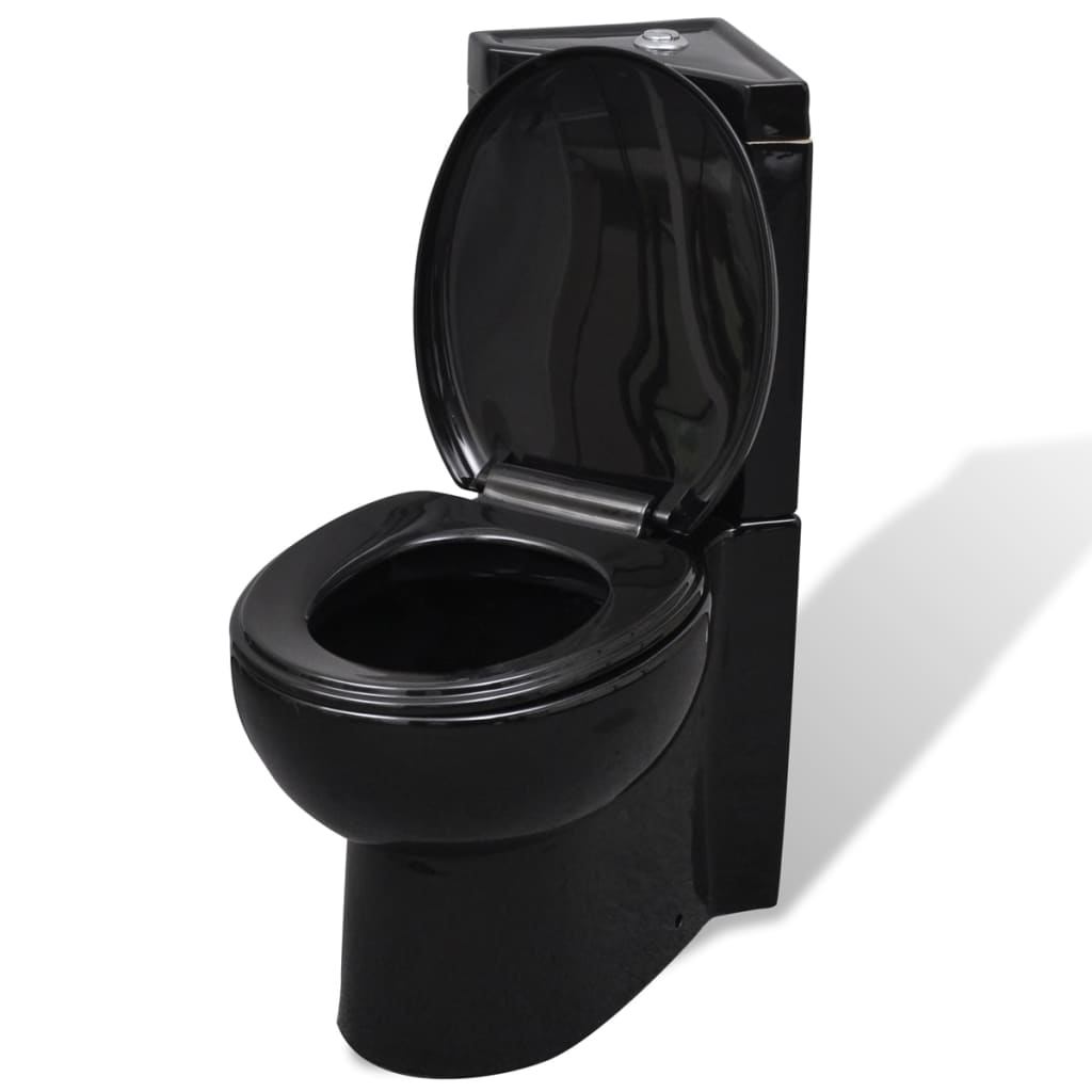 vidaXL Kampinis vonios kambario tualetas, juodos spalvos, keramika