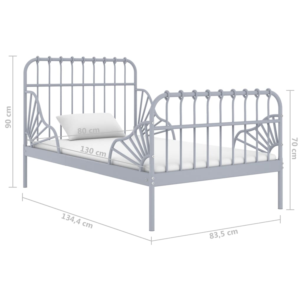 vidaXL Išskleidžiamas lovos rėmas, pilkas, 80x130/200cm, metalas