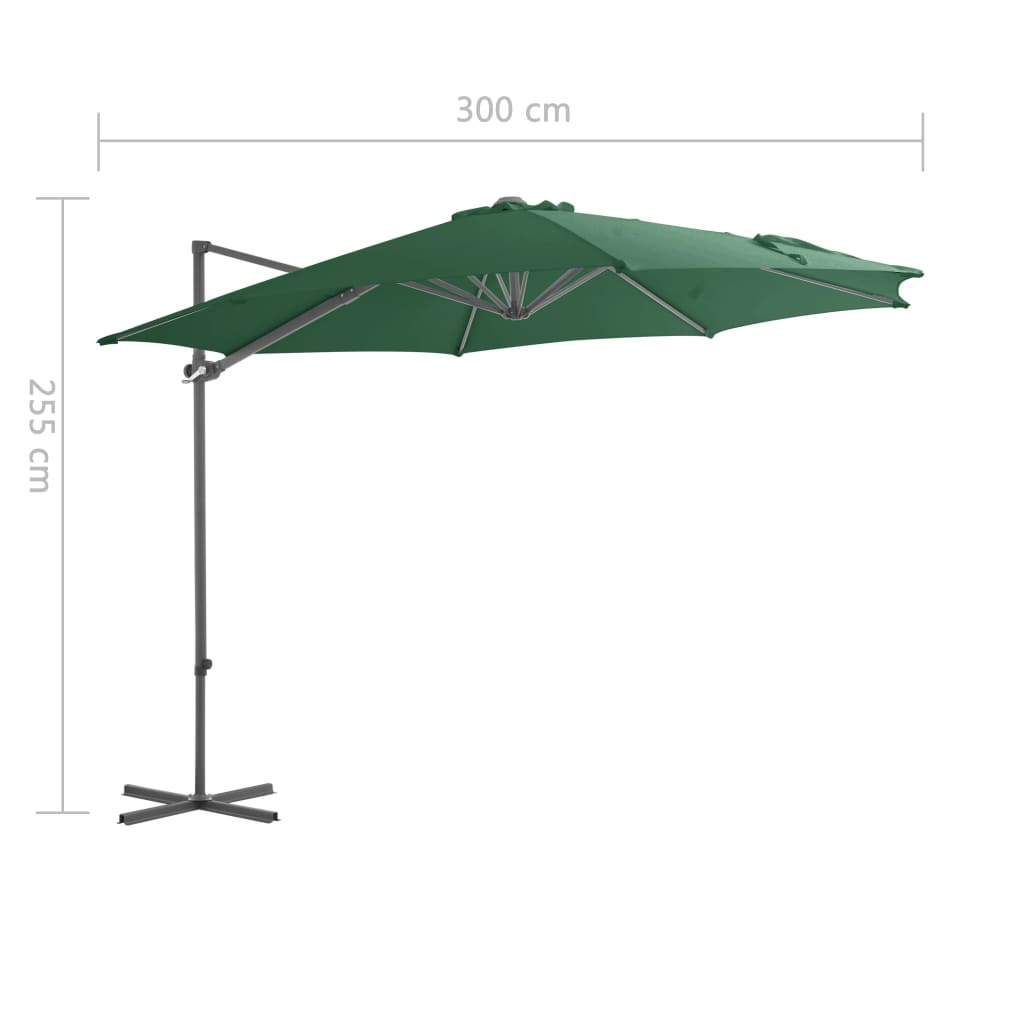 vidaXL Gem. form. saulės skėtis su plien. stulp., žal. sp., 300cm