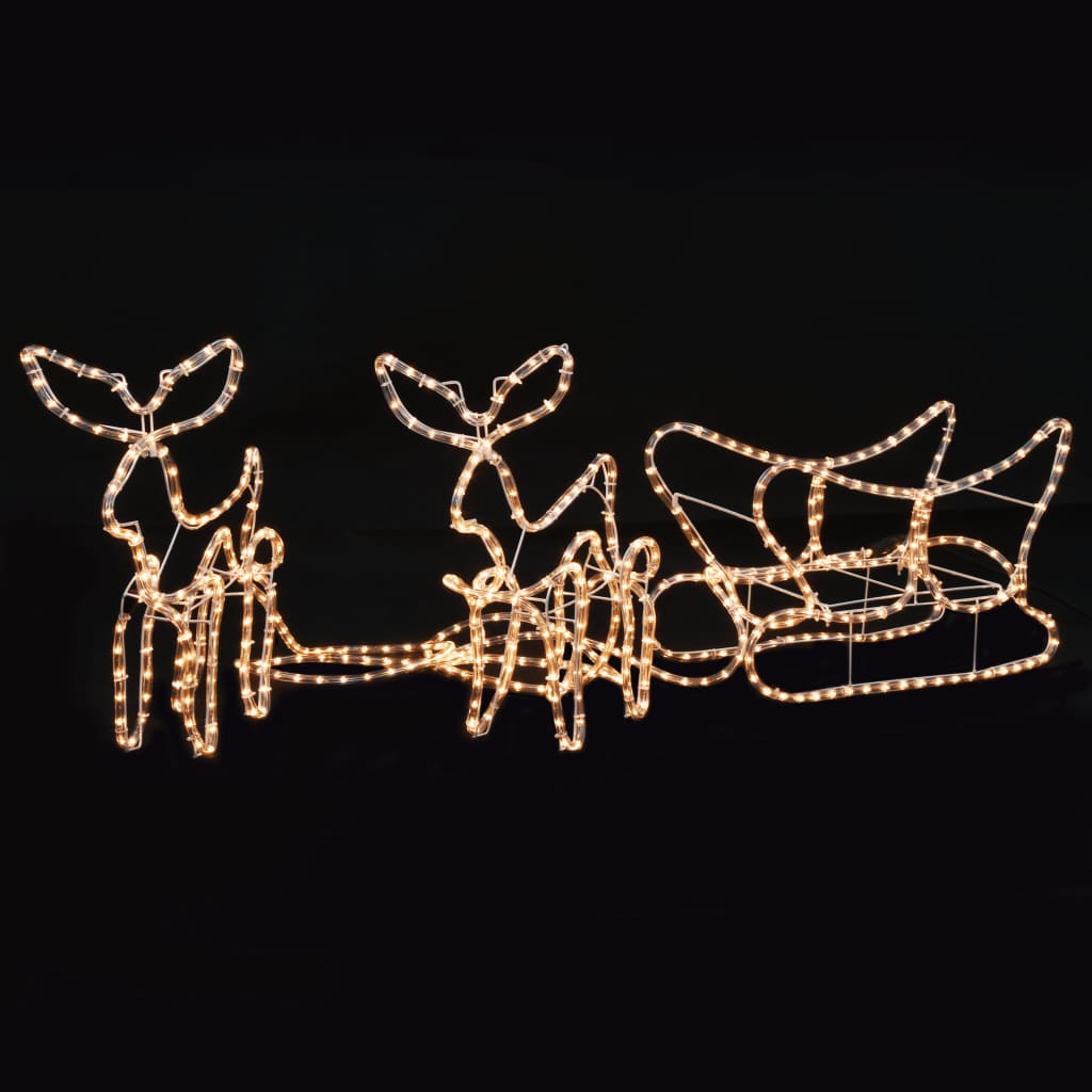 vidaXL Kalėdinių lempučių ekspozicija, 2 elniai ir rogės, 300x24x47cm