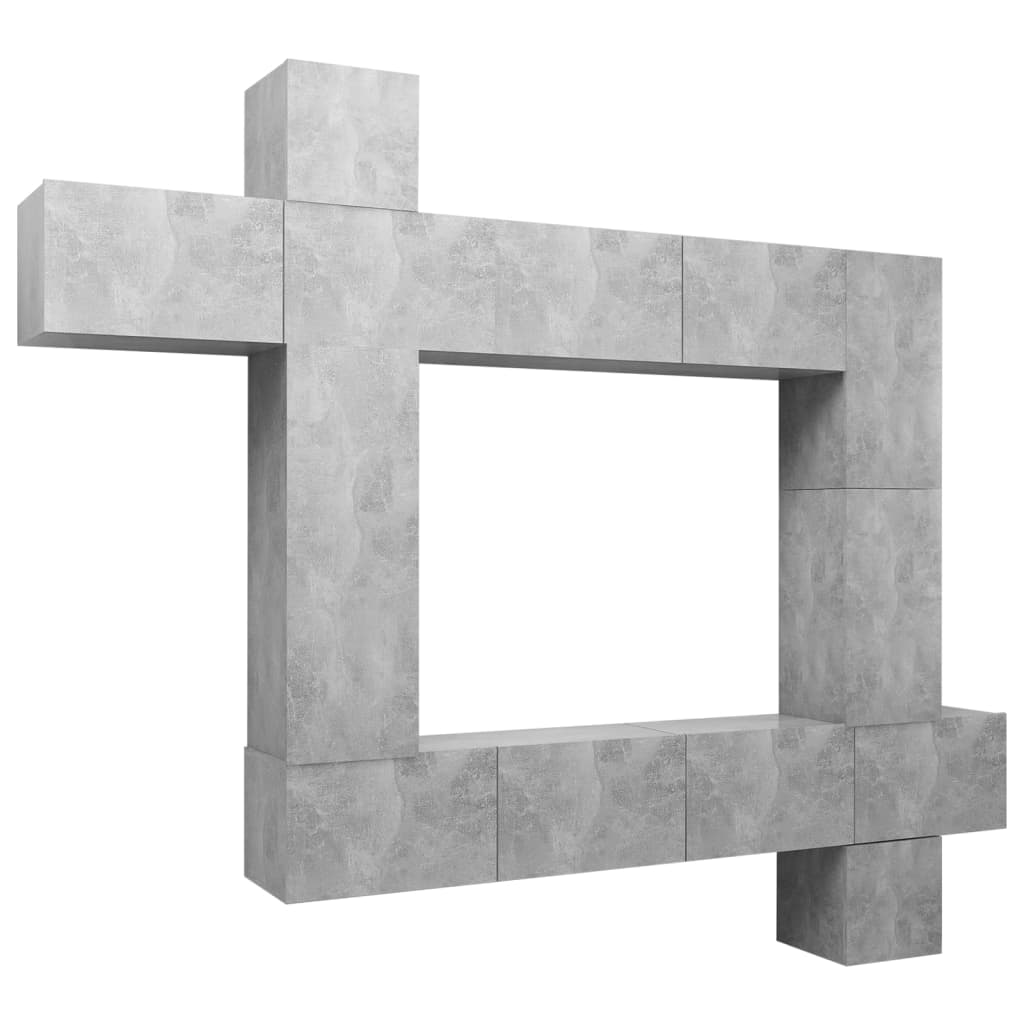 vidaXL Televizoriaus spintelių komplektas, 9 dalių, betono pilkas, MDP