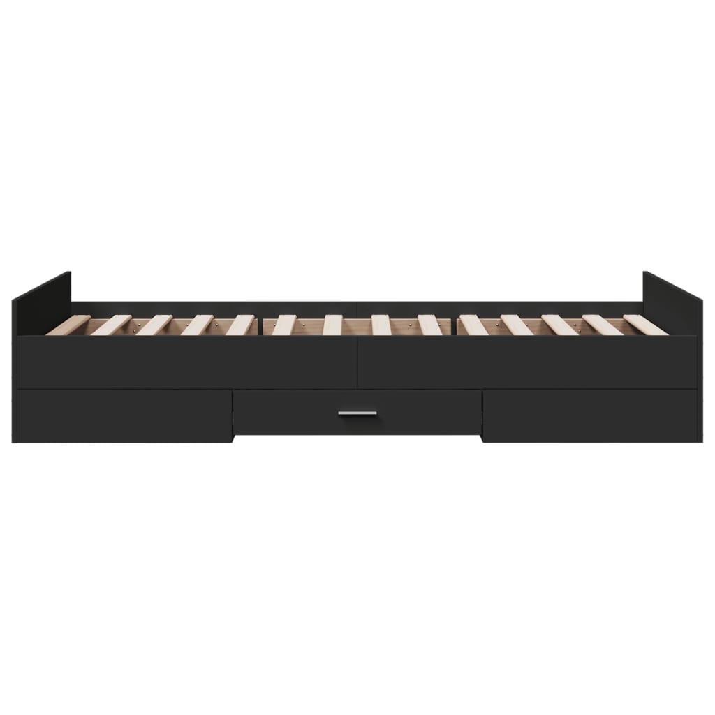 vidaXL Lovos rėmas su stalčiais, juodas, 90x200cm, apdirbta mediena