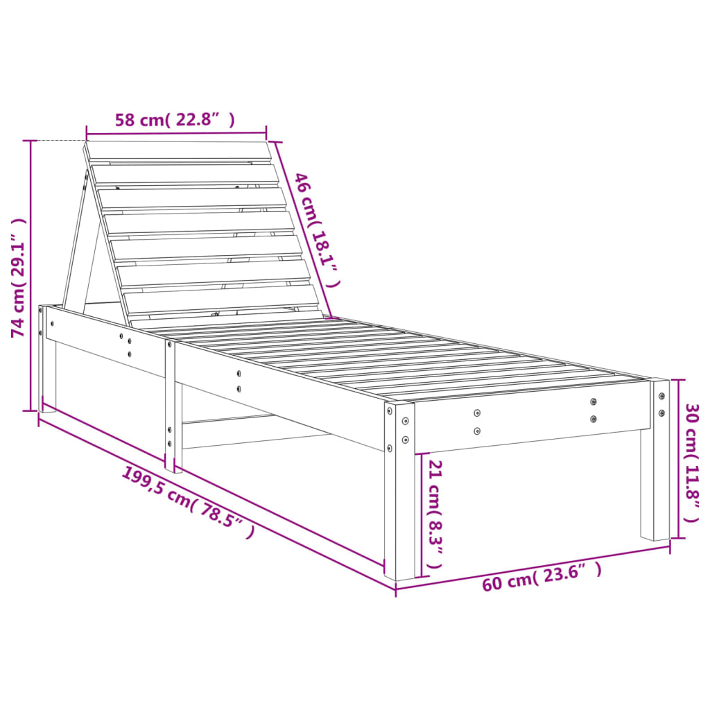 vidaXL Saulės gultai, 2vnt., 199,5x60x74cm, pušies medienos masyvas