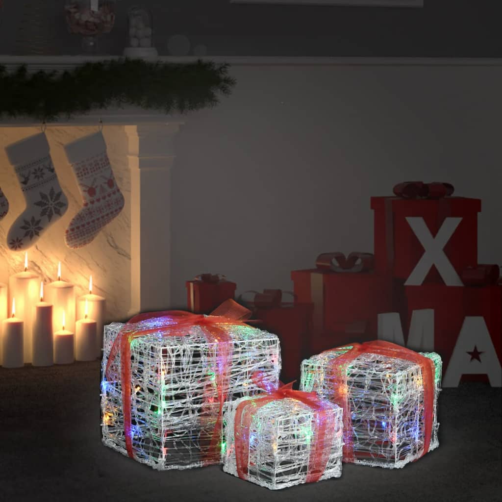 vidaXL Kalėdų dekoracija dovanų dėžutės, 3vnt., spalvotos, akrilas