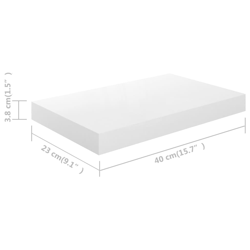 vidaXL Pakabinamos sieninės lentynos, 4vnt., baltos, 40x23x3,8cm, MDF