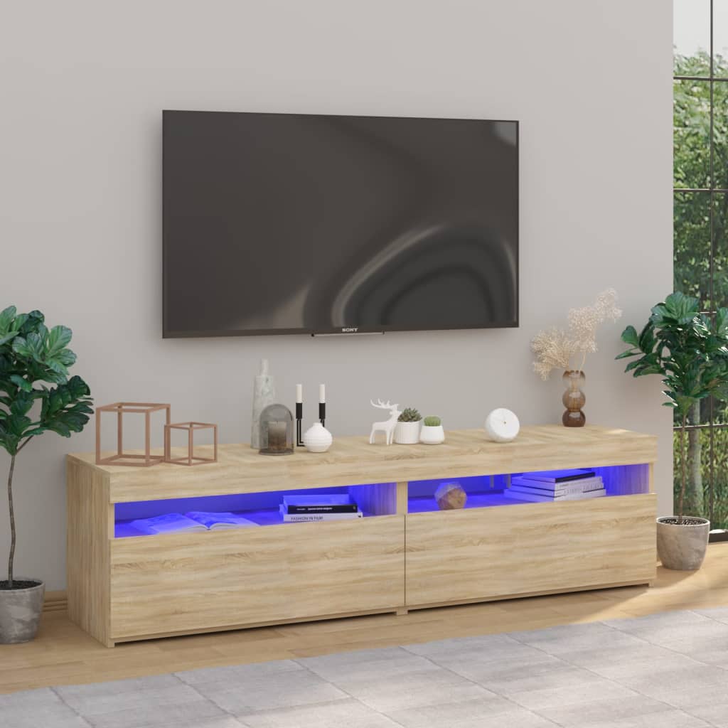 vidaXL Televizoriaus spintelės su LED, 2vnt., ąžuolo, 75x35x40cm
