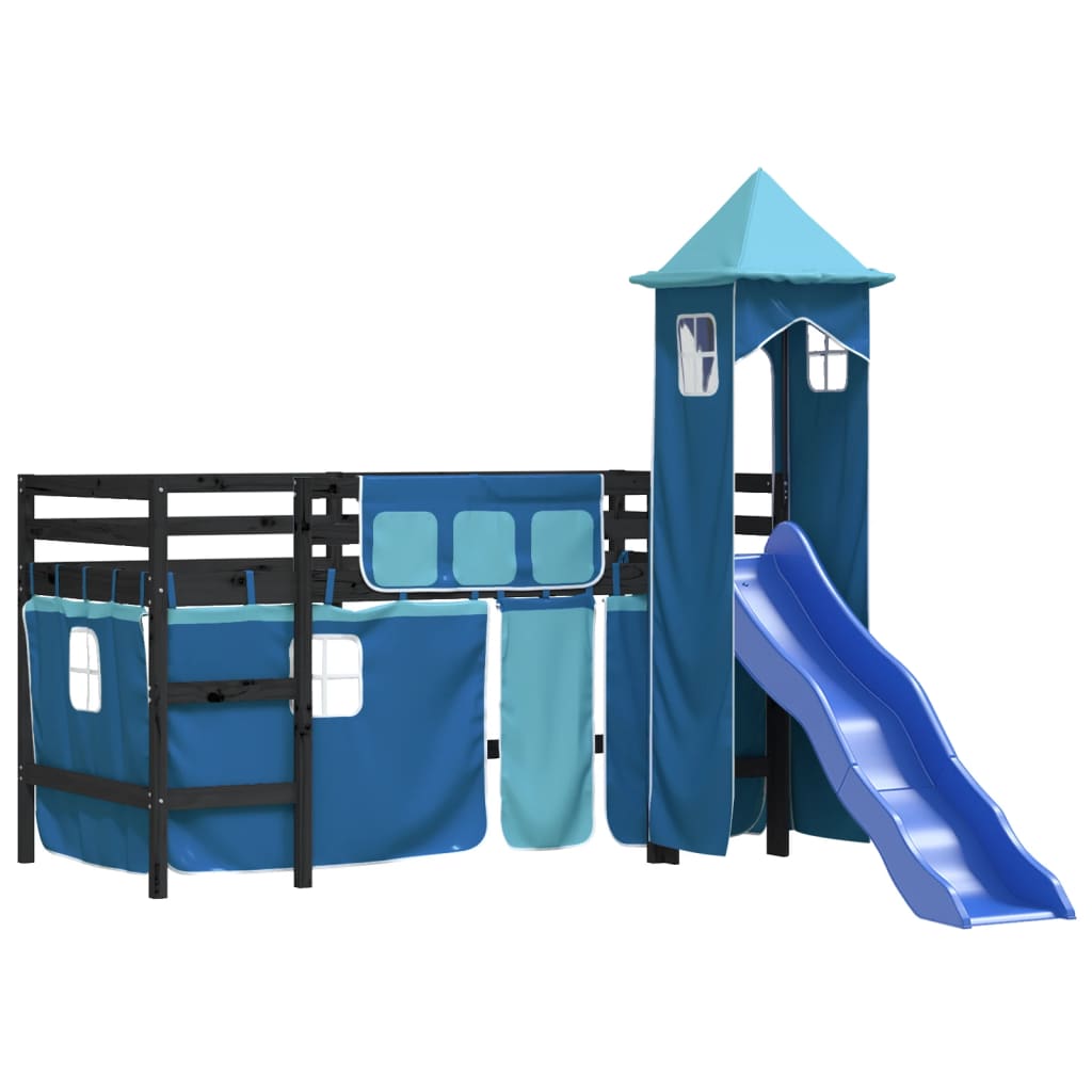 vidaXL Aukšta vaikiška lova su bokštu, mėlyna, 80x200cm, pušis