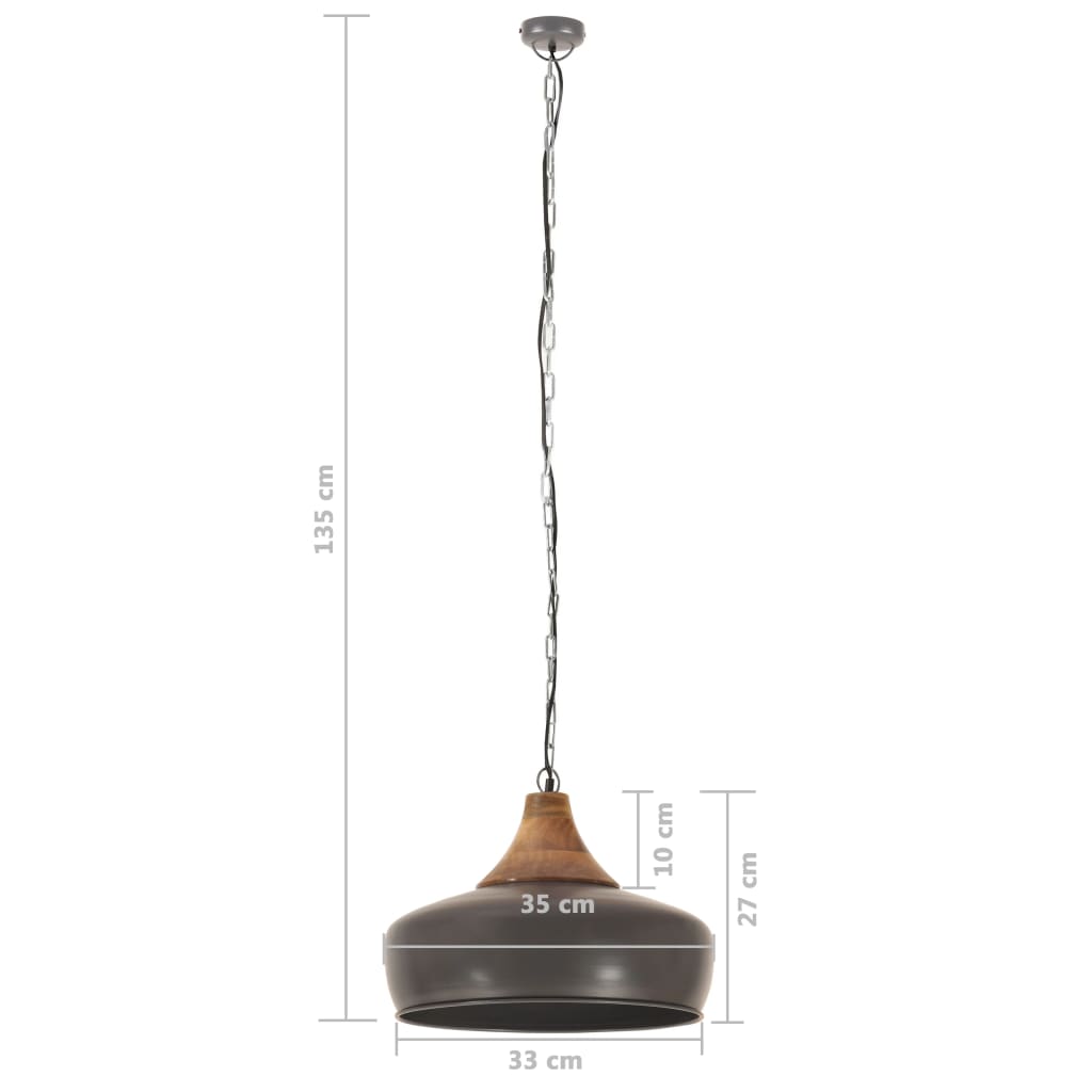 vidaXL Pakabinamas šviestuvas, pilkas, geležis ir mediena, 35cm, E27
