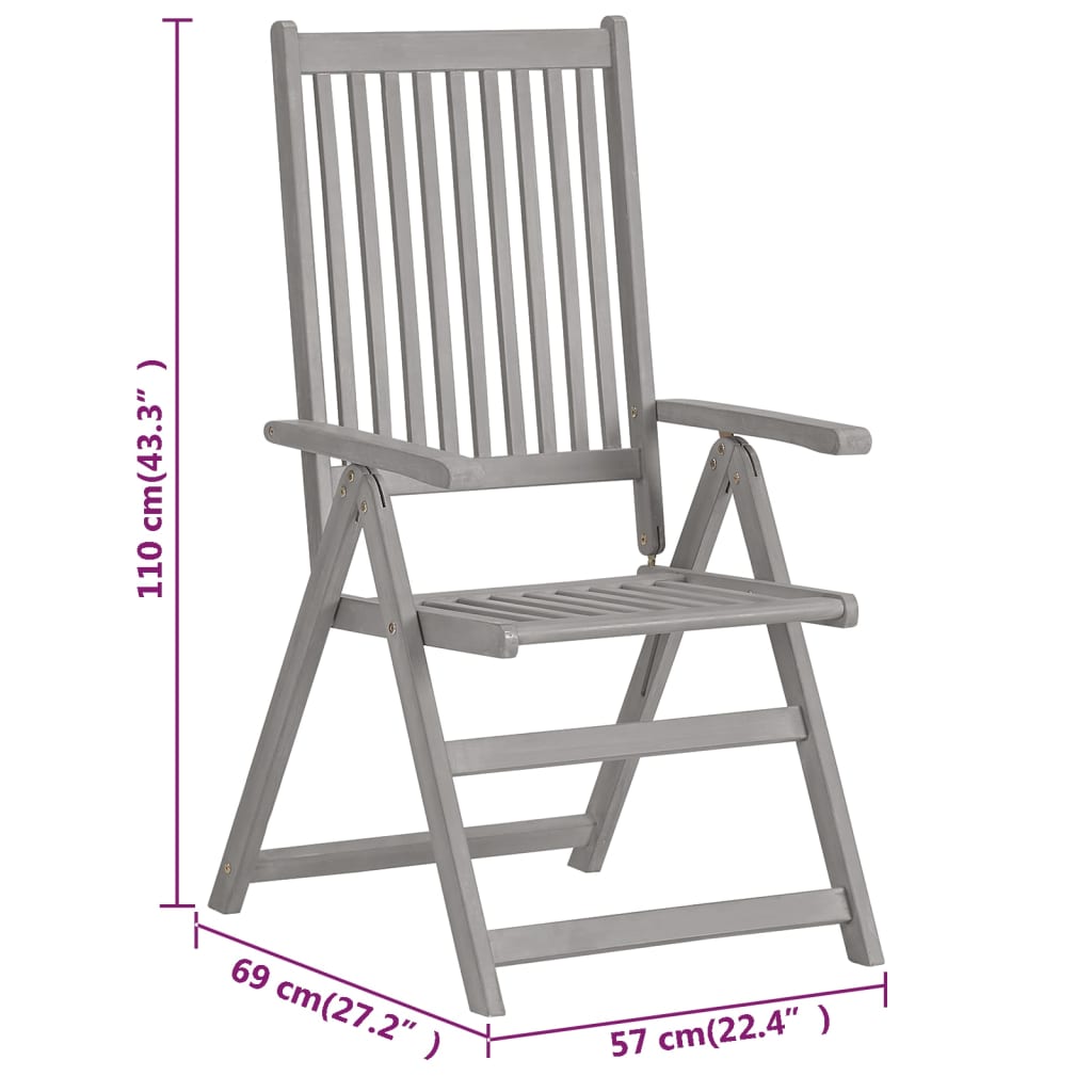 vidaXL Atlošiamos sodo kėdės, 3vnt., pilkos spalvos, akacijos masyvas